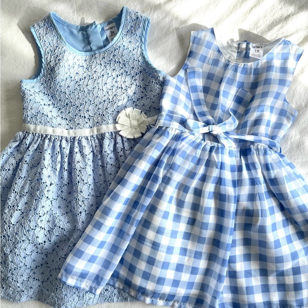 Carter's Toddler Girls Dress Bundle 18M & 2T Blue Lace + Gingham Cottagecore
